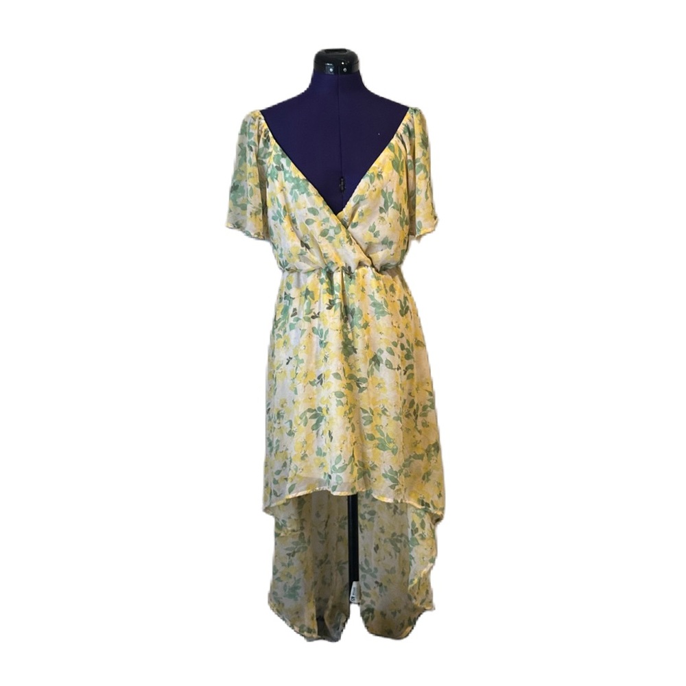 AUW Yellow White Floral Short Sleeve Maxi Dress